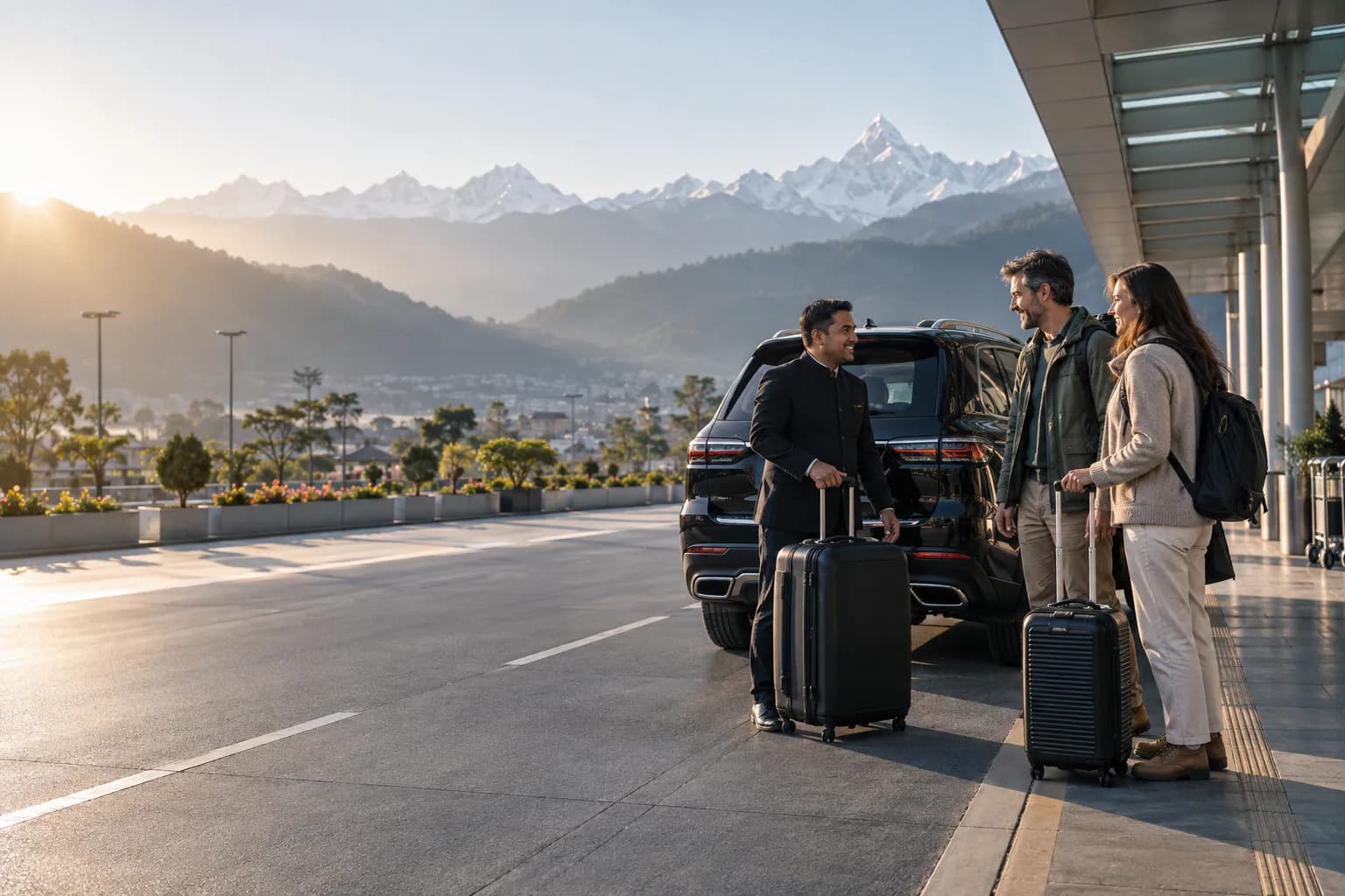 A professional airport transfer driver welcoming travellers
